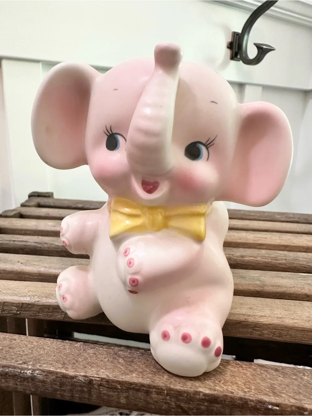 Vintage Cute Pink Elephant Planter w/ Yellow Bow Nursery Piece Succulent Plants